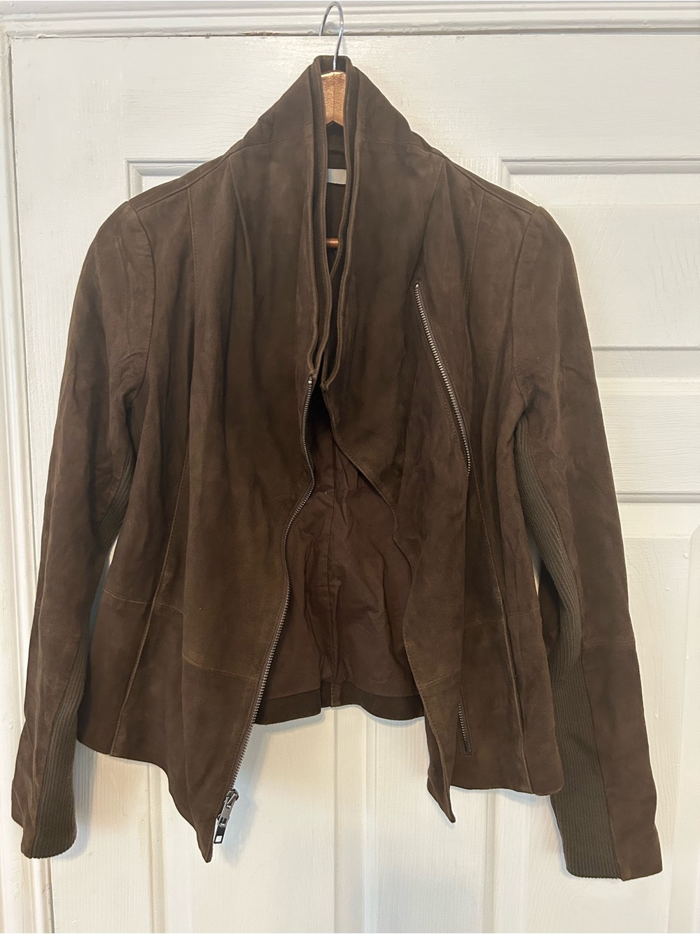 Vince Brown Suede Zip-Front Leather Jacket